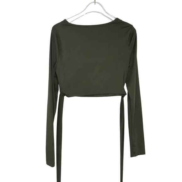 Shein Olive Green Open Cut Out Criss Cross Wrap Tie Long Sleeve Crop Top Small - Picture 4 of 7